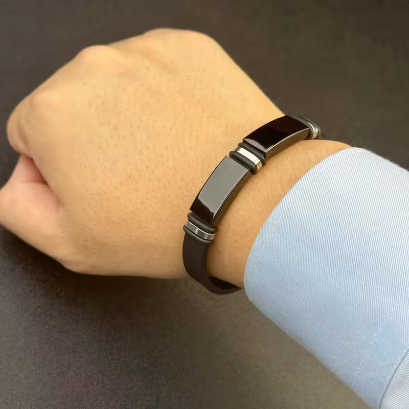 Black Silicone Stainless Steel Bracelet 🖤✨
