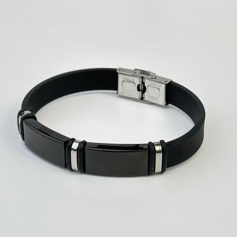 Black Silicone Stainless Steel Bracelet 🖤✨