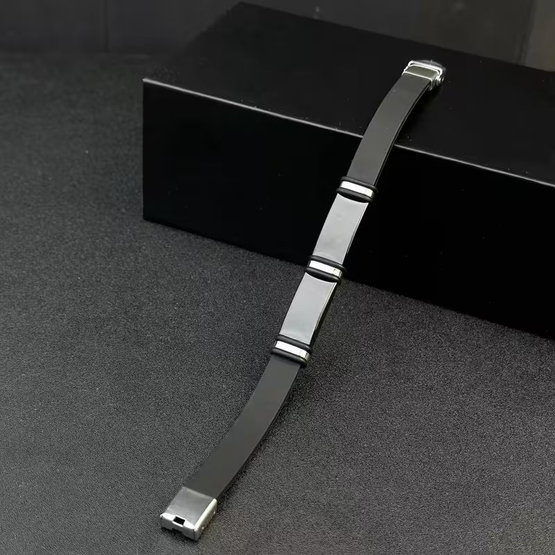 Black Silicone Stainless Steel Bracelet 🖤✨