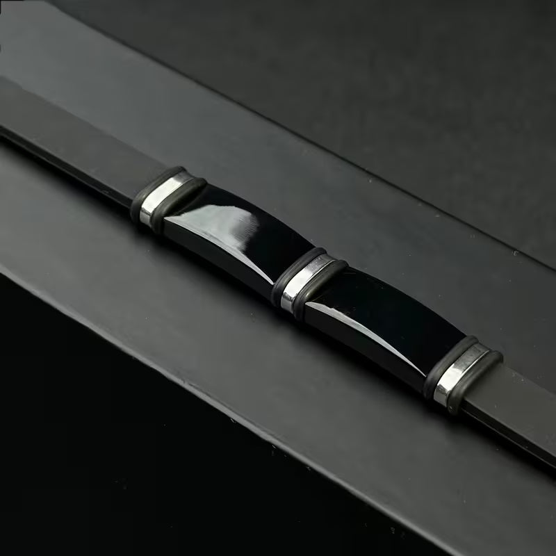 Black Silicone Stainless Steel Bracelet 🖤✨