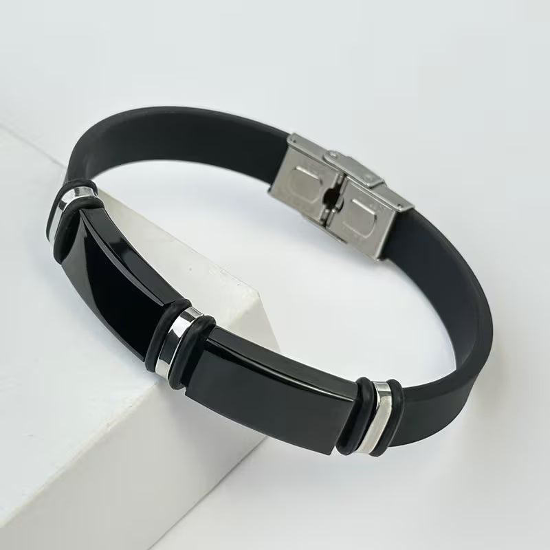 Black Silicone Stainless Steel Bracelet 🖤✨