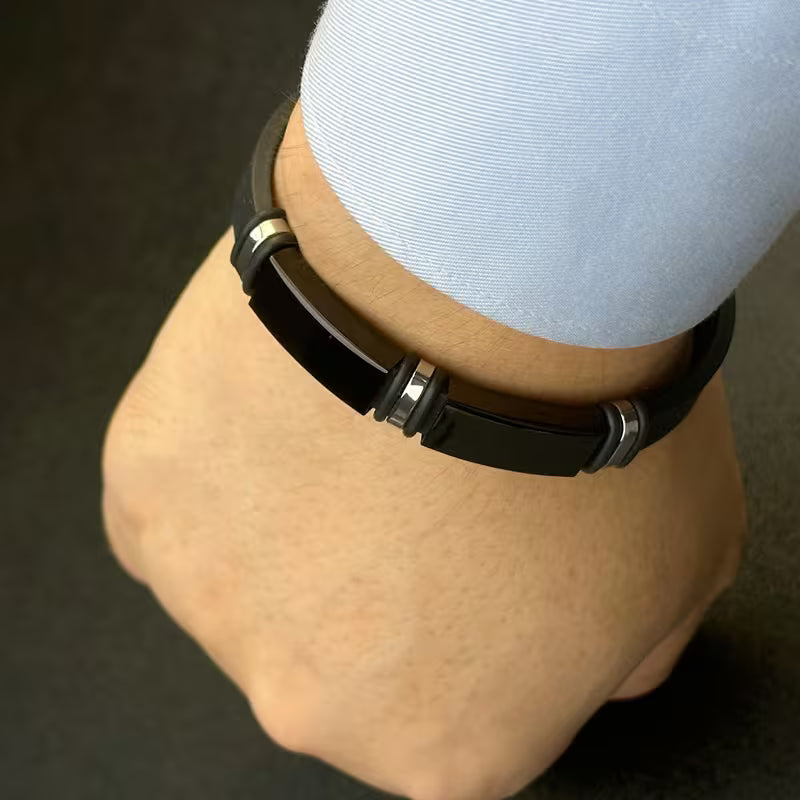Black Silicone Stainless Steel Bracelet 🖤✨