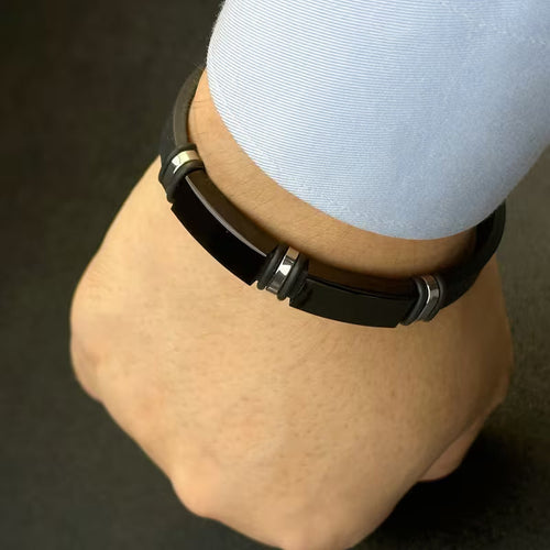 Black Silicone Stainless Steel Bracelet 🖤✨