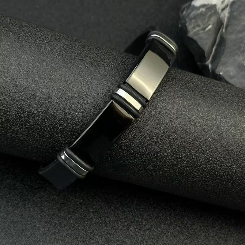 Black Silicone Stainless Steel Bracelet 🖤✨