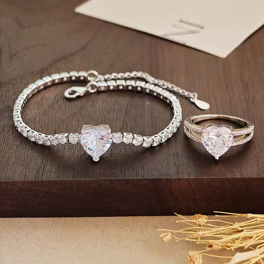 Luxury Heart Zircon Bracelet & Ring Set for Women
