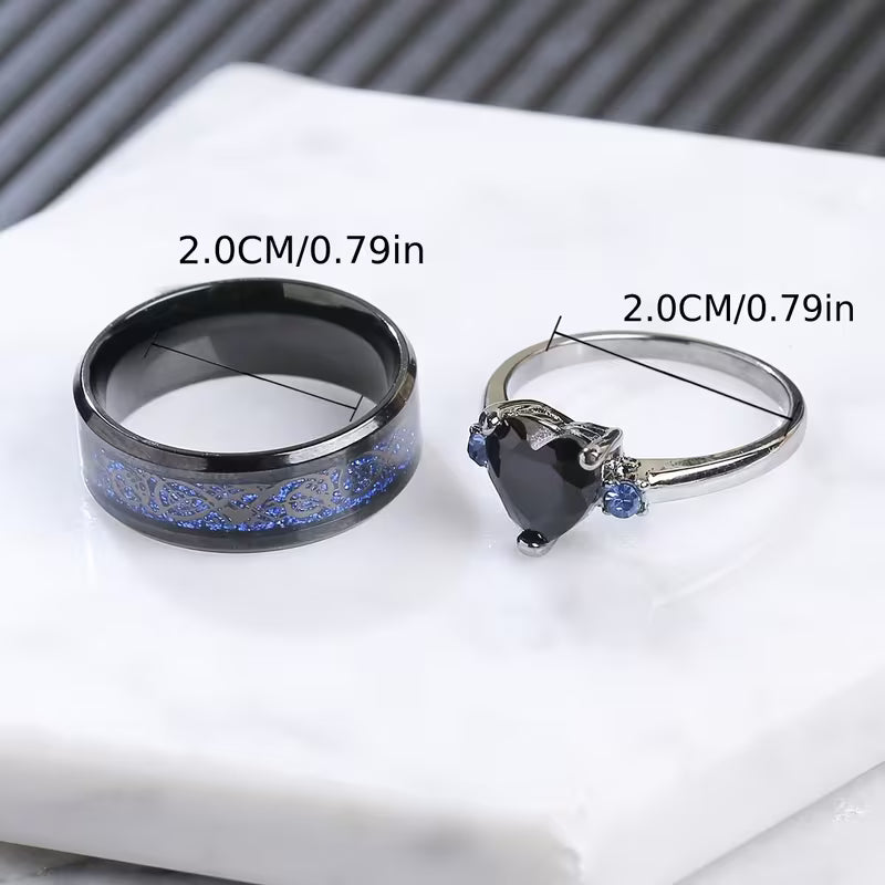 Matching Heart Couple Rings Set | Stainless Steel Promise Rings for Him & Her