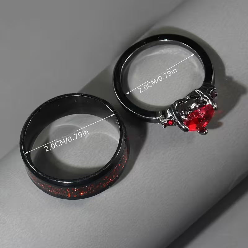 Matching Heart Couple Rings Set | Stainless Steel Promise Rings for Him & Her