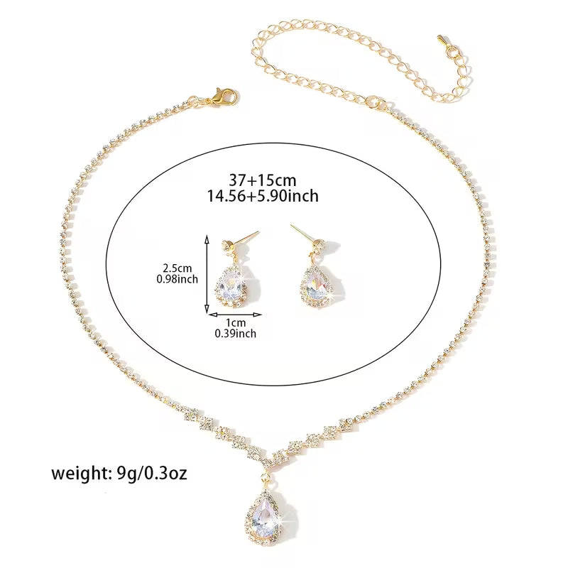 Luxury Zircon Necklace & Stud Earrings Set for Women
