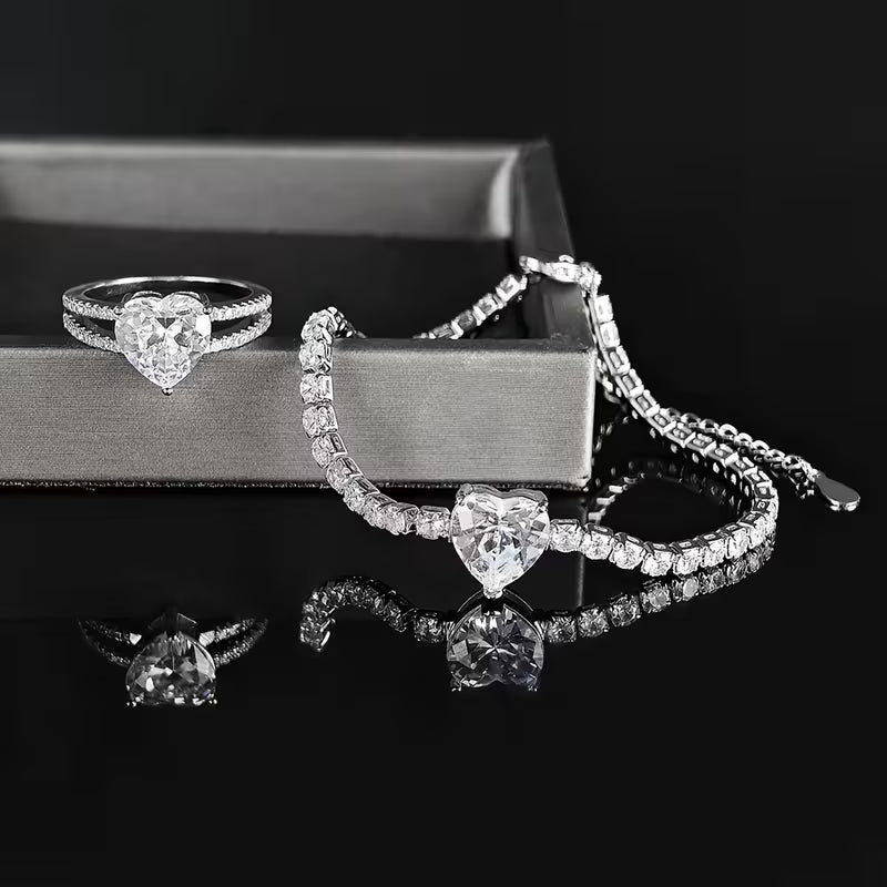 Luxury Heart Zircon Bracelet & Ring Set for Women