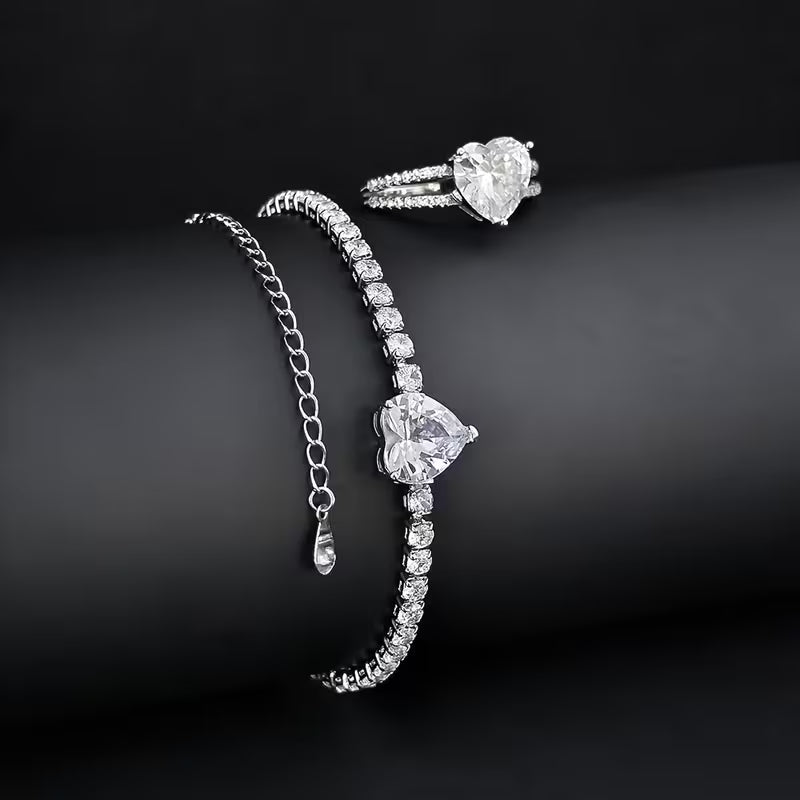 Luxury Heart Zircon Bracelet & Ring Set for Women