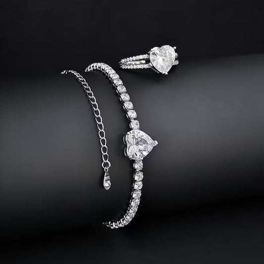 Luxury Heart Zircon Bracelet & Ring Set for Women