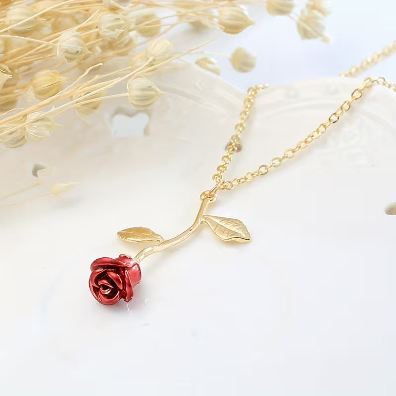 Elegant Red Rose Pendant Necklace for Women