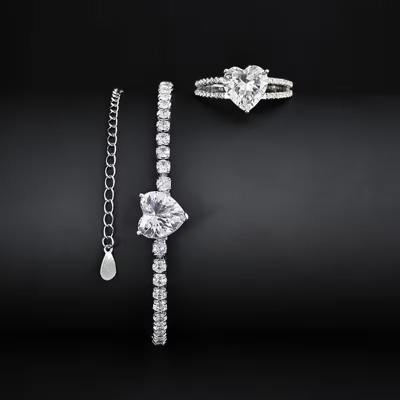 Luxury Heart Zircon Bracelet & Ring Set for Women