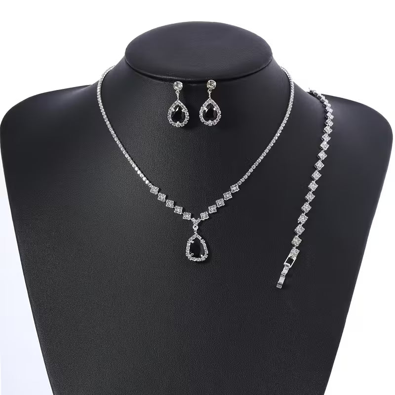 Luxury Black Teardrop Zircon Jewelry Set for Women | 4-Piece Gold Plated Set