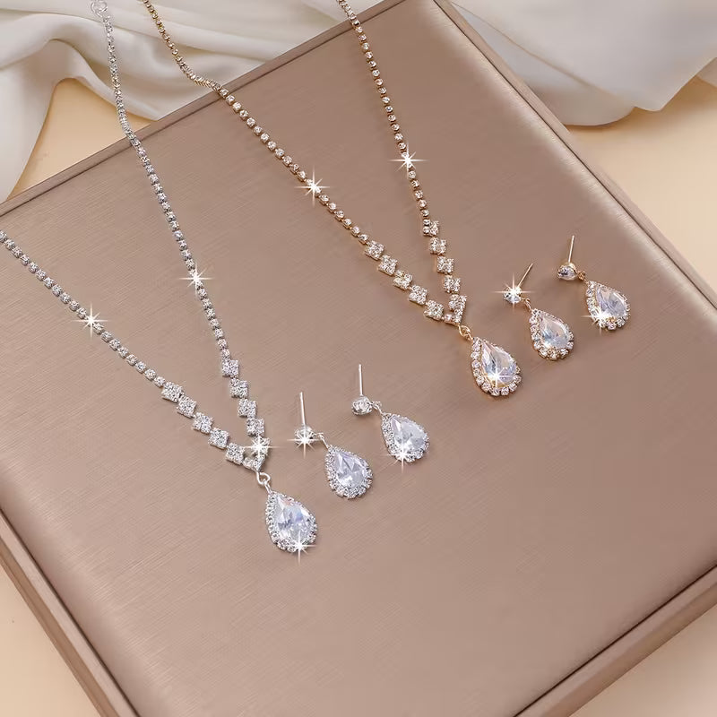 Luxury Zircon Necklace & Stud Earrings Set for Women