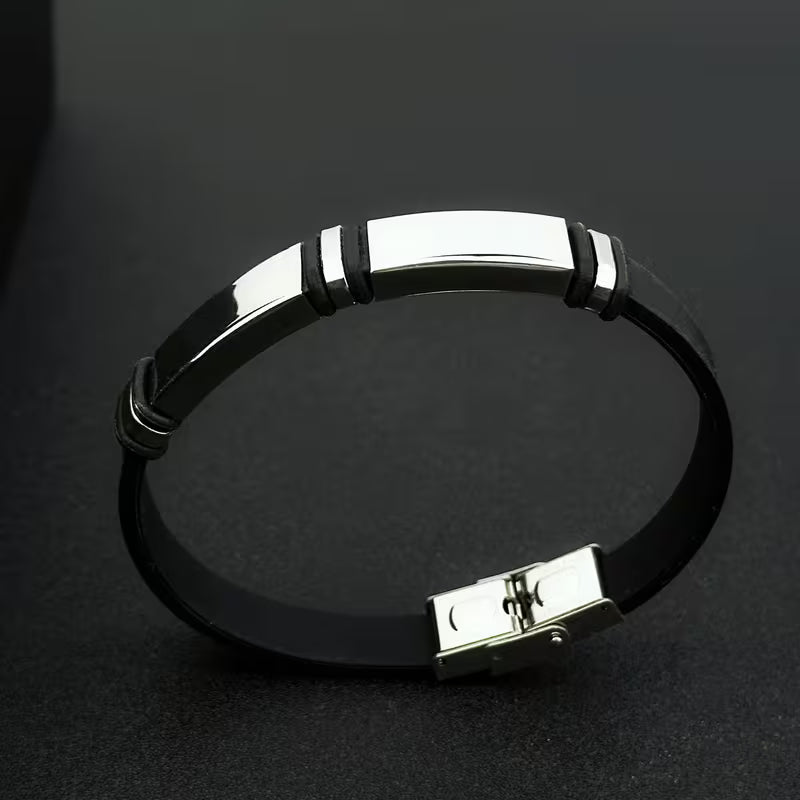 Black Silicone Stainless Steel Bracelet 🖤✨