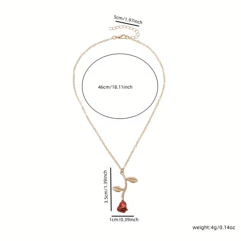 Elegant Red Rose Pendant Necklace for Women