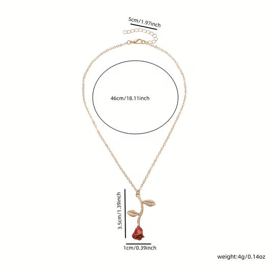 Elegant Red Rose Pendant Necklace for Women