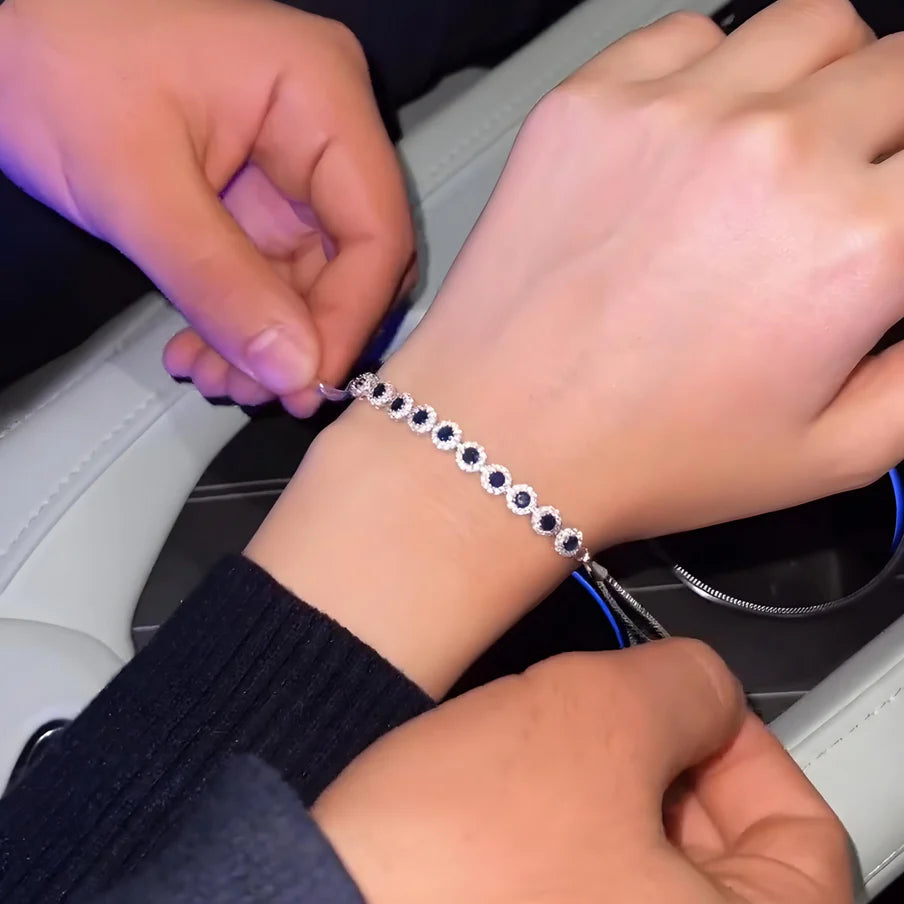 Silver Navy Blue Daisy Bracelet
