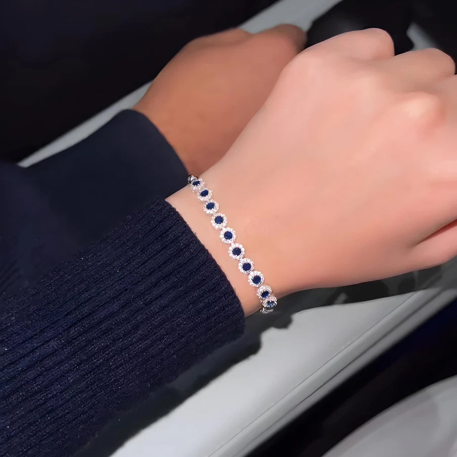 Silver Navy Blue Daisy Bracelet