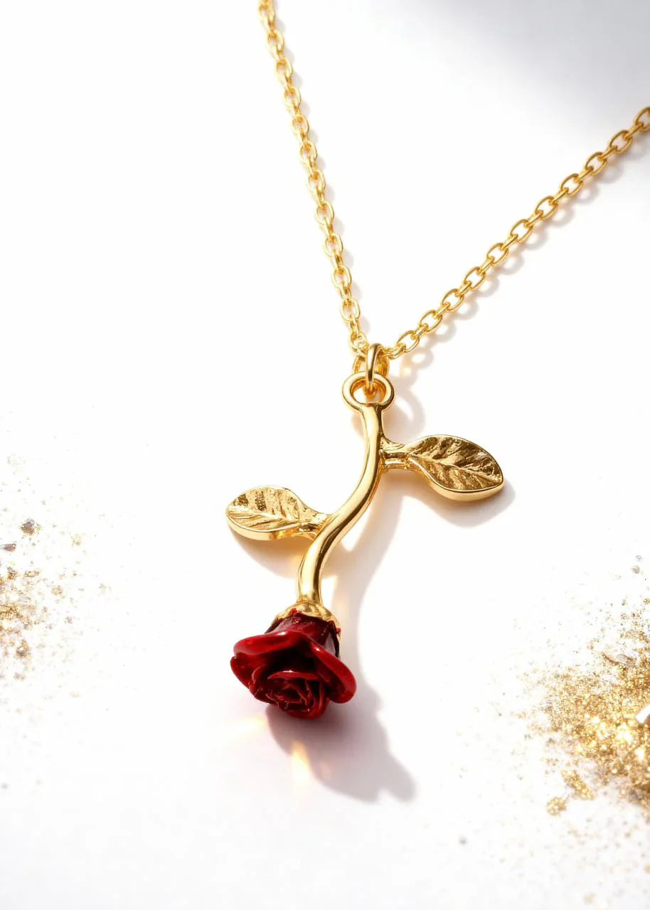 Elegant Red Rose Pendant Necklace for Women