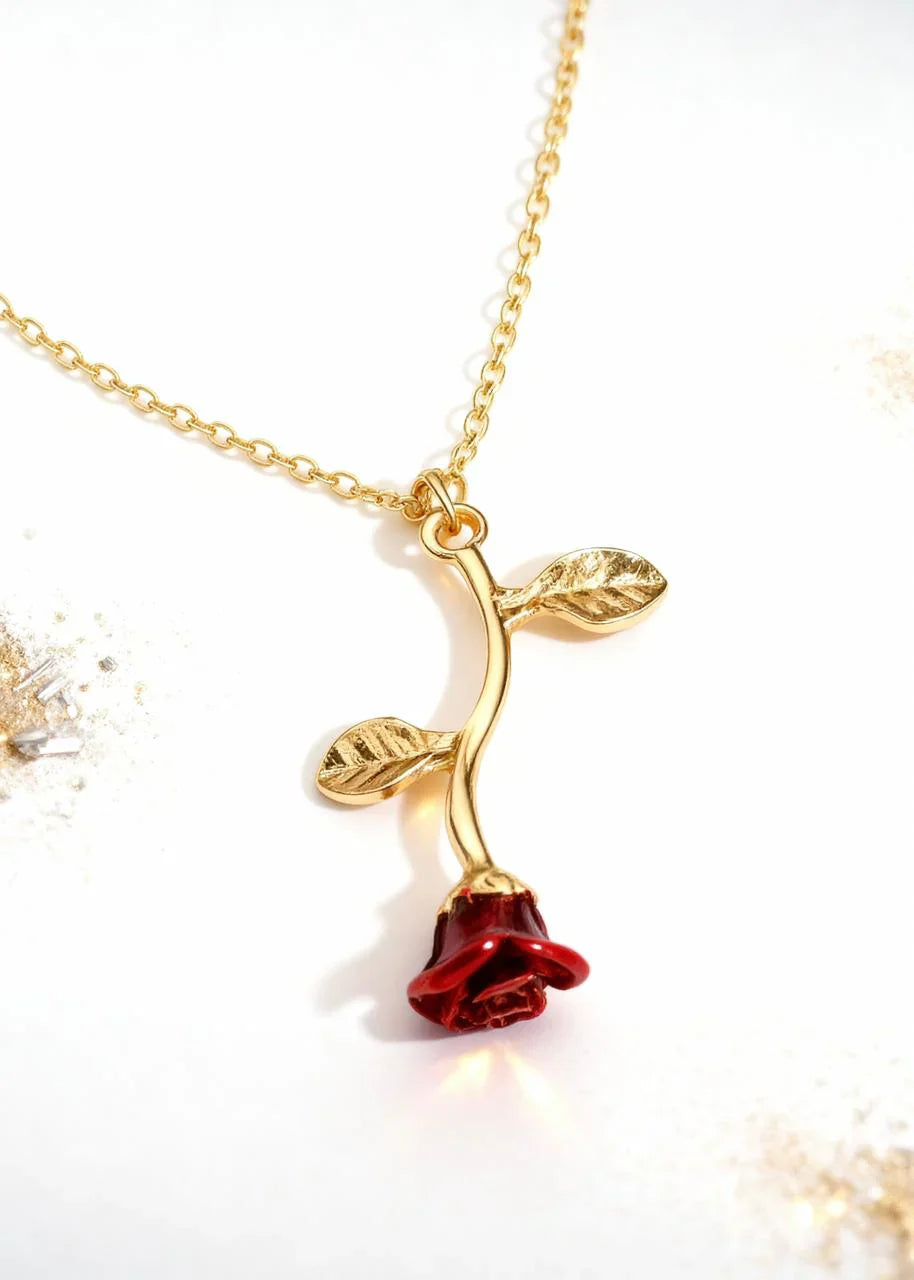 Elegant Red Rose Pendant Necklace for Women