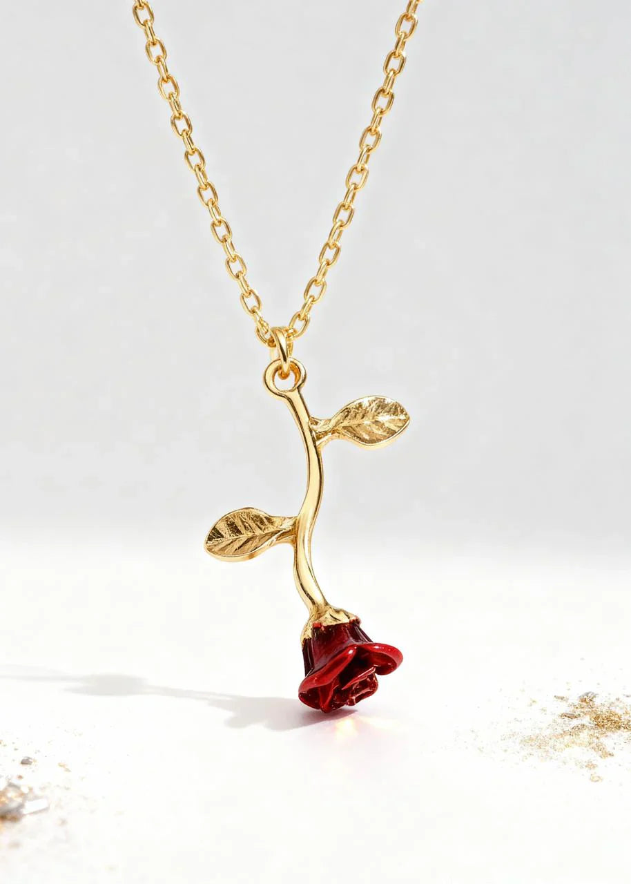 Elegant Red Rose Pendant Necklace for Women