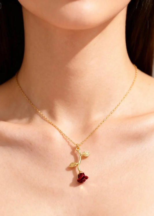 Elegant Red Rose Pendant Necklace for Women