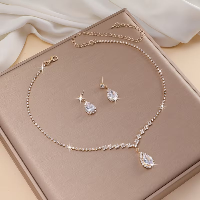 Luxury Zircon Necklace & Stud Earrings Set for Women
