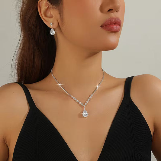 Luxury Zircon Necklace & Stud Earrings Set for Women