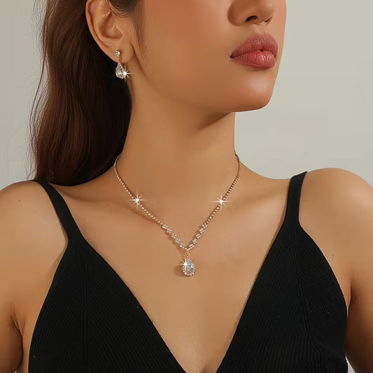 Luxury Zircon Necklace & Stud Earrings Set for Women